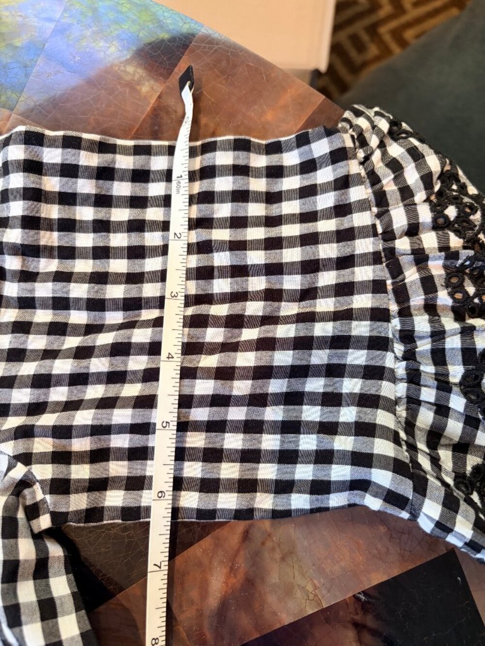 EUC J. Crew Gingham Top Embroidered Bell Sleeve Size 2 - Picture 10 of 11